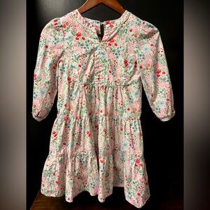 Girls Floral Tiered Dress - Pink & Red Print